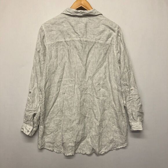 Tahari Women Long Sleeve 100% Linen Button Shirt Top Size Large Stripe B272 -13 - Picture 10 of 12
